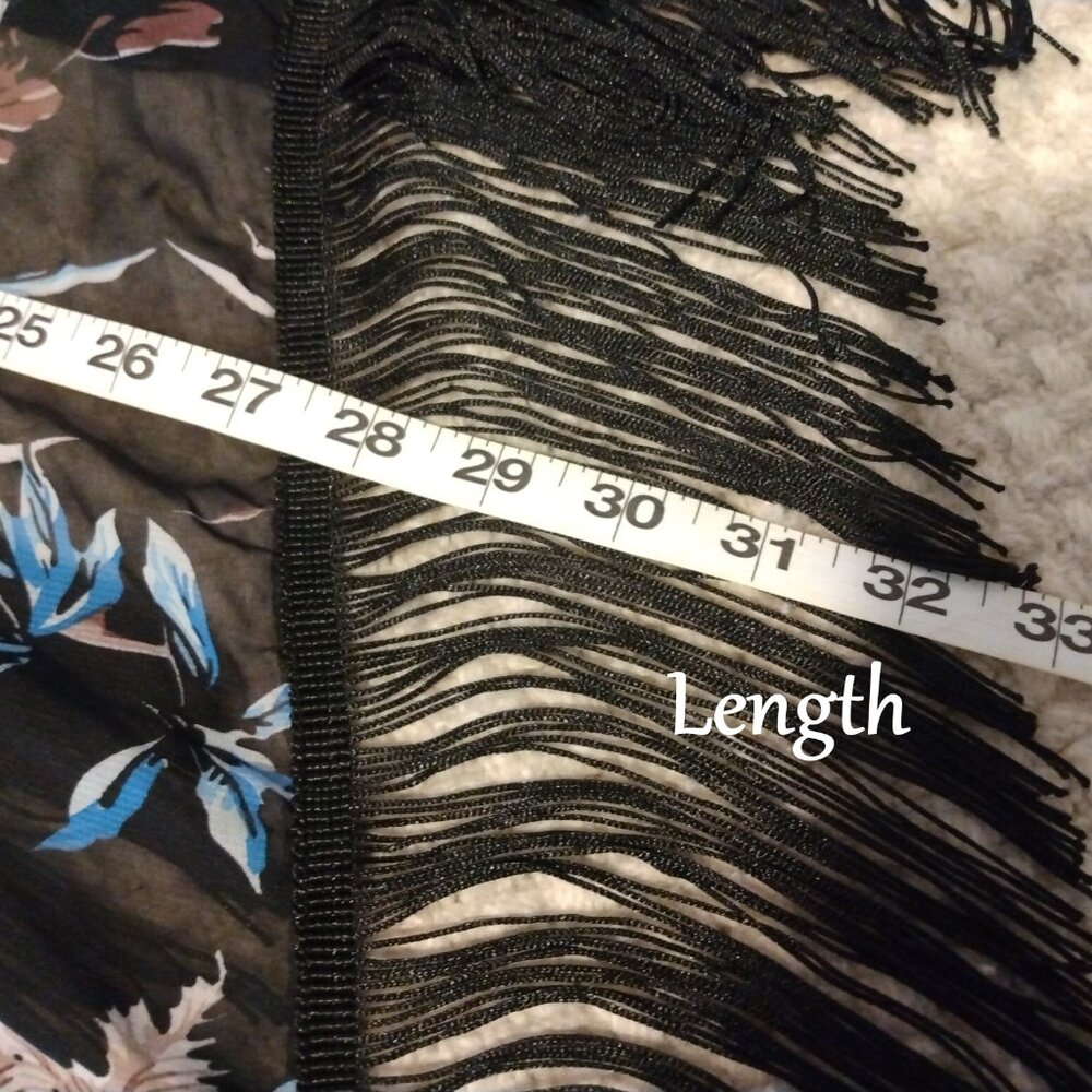 Soul Young Black Floral Sheer Kimono Duster Beach Cover-Up XL Boho Cottagecore - Picture 8 of 10